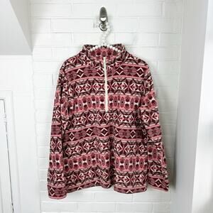 D&Co. Pink Snowflake Patterned Fleece Quarter Zip Pullover Size M